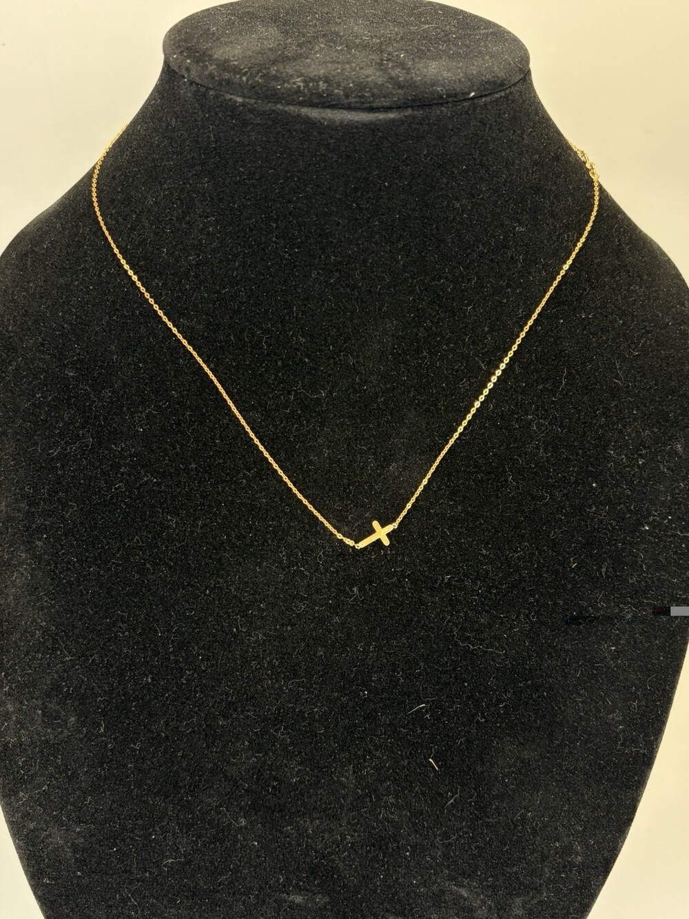 14K Yellow Gold Sideways Cross Necklace 18” Cable Chain Italian Dainty